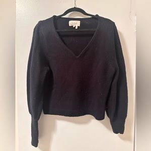 BA&SH black sweater - v neck with boucle textured sleeves - size small